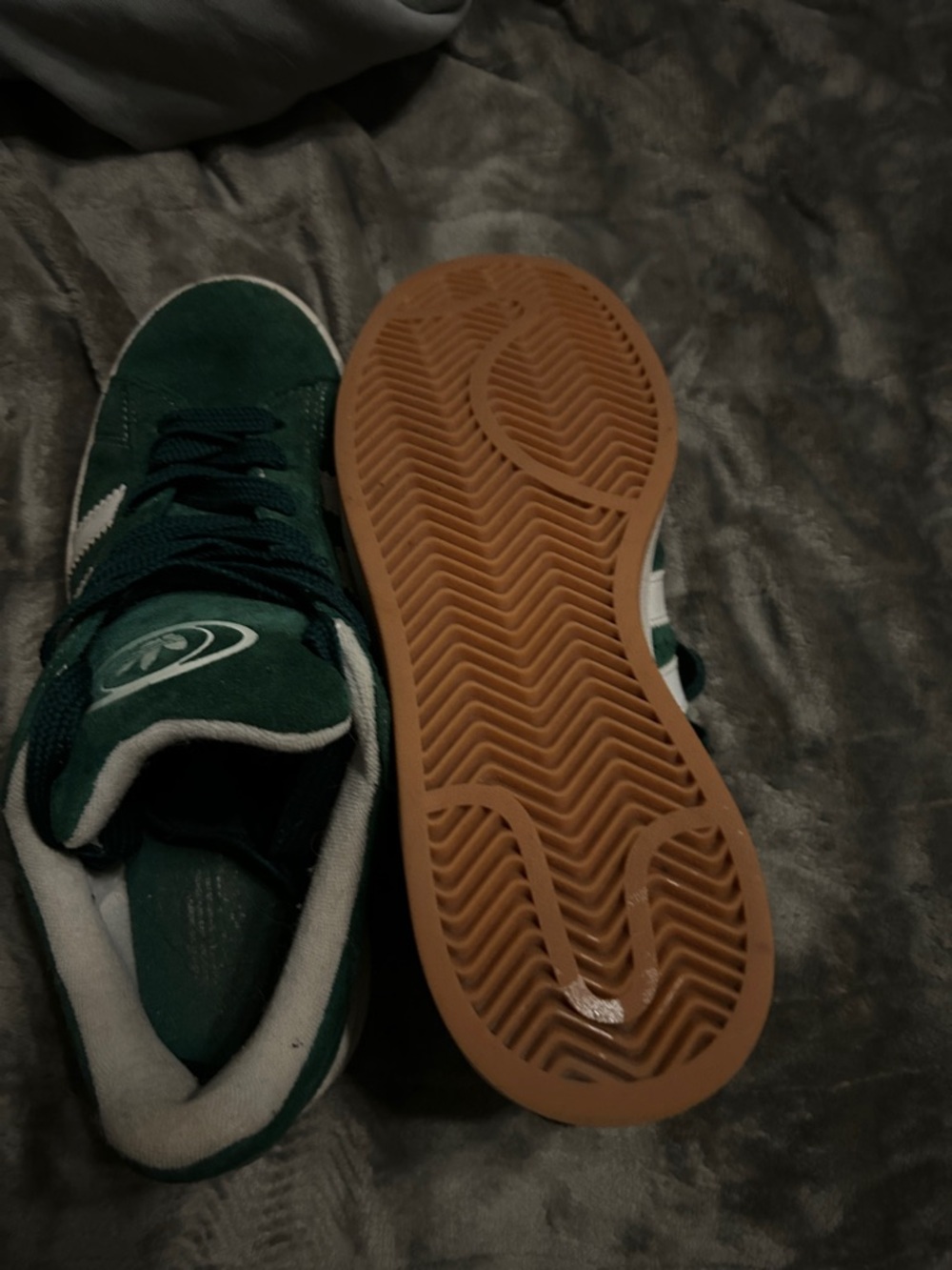 adidas Green Suede Trainers with White Three Stripes - Picture 4 of 4